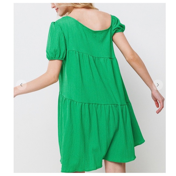 38✨10$POSH LIVE START✨Boho One Shoulder Balloon Sleeve Tiered Dress - Picture 3 of 5